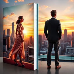 A visually impactful book cover depicting a couple who are physically separated, each standing in their respective city environments