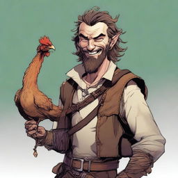 This is an ultra-realistic comic image of a skinny, somewhat ugly bard from Dungeons and Dragons