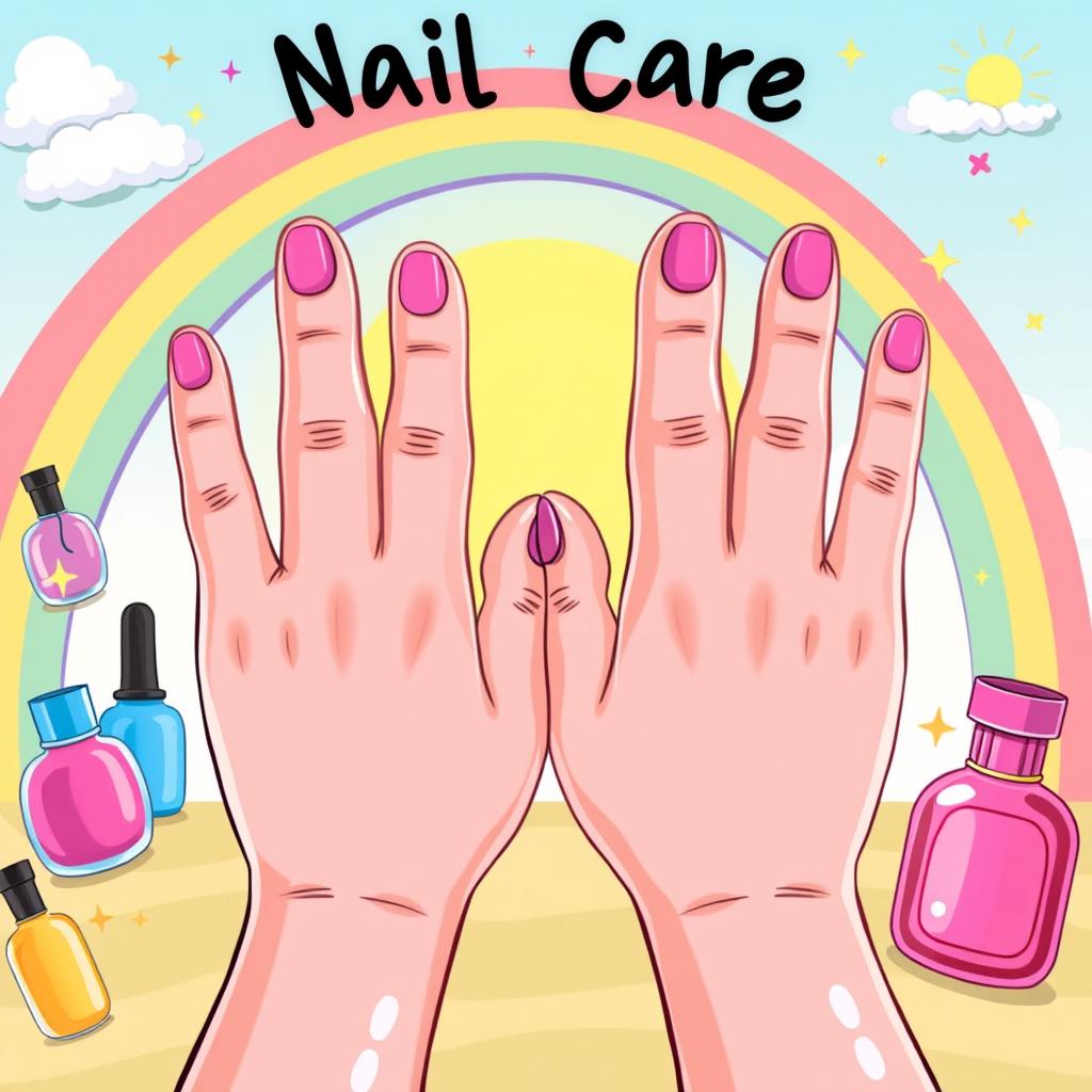 A colorful cartoon illustration of hands with short, well-groomed nails