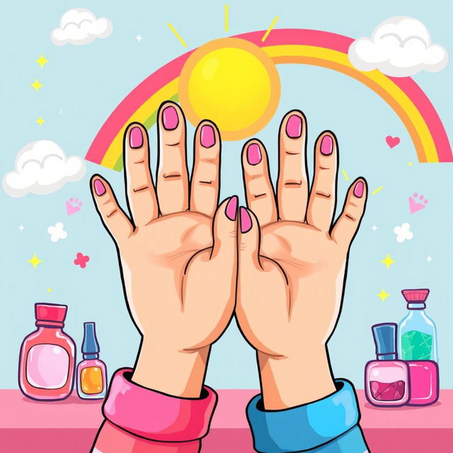 A colorful cartoon illustration of hands with short, well-groomed nails