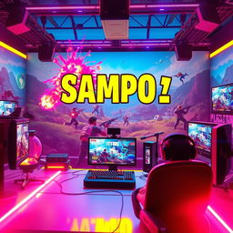 A vibrant and engaging content creation scene featuring the title 'ＳＡＭＰＯᅠ모' prominently displayed