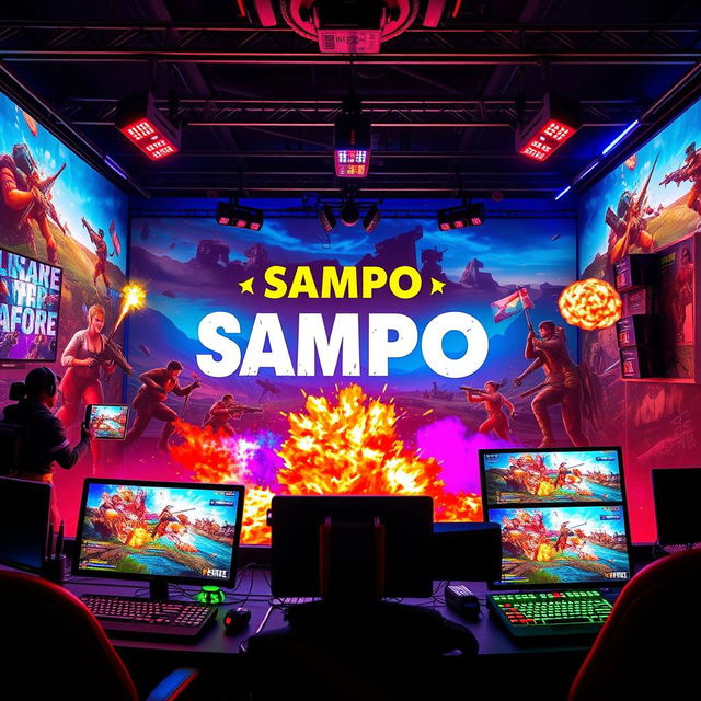 A vibrant and engaging content creation scene featuring the title 'ＳＡＭＰＯᅠ모' prominently displayed