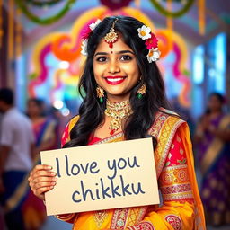 A cute and beautiful Indian girl named Minakshi, aged 25, dressed in a stunning and gorgeous traditional outfit for an Indian festival
