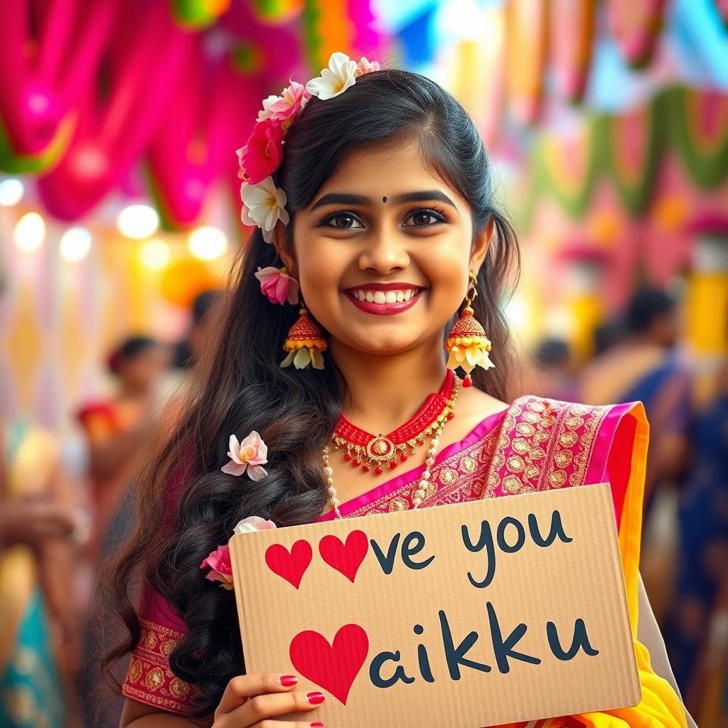 A cute and beautiful Indian girl named Minakshi, aged 25, dressed in a stunning and gorgeous traditional outfit for an Indian festival