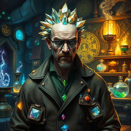 A character inspired by Walter White from Breaking Bad, envisioned as an Earth Crystal Elemental alchemist