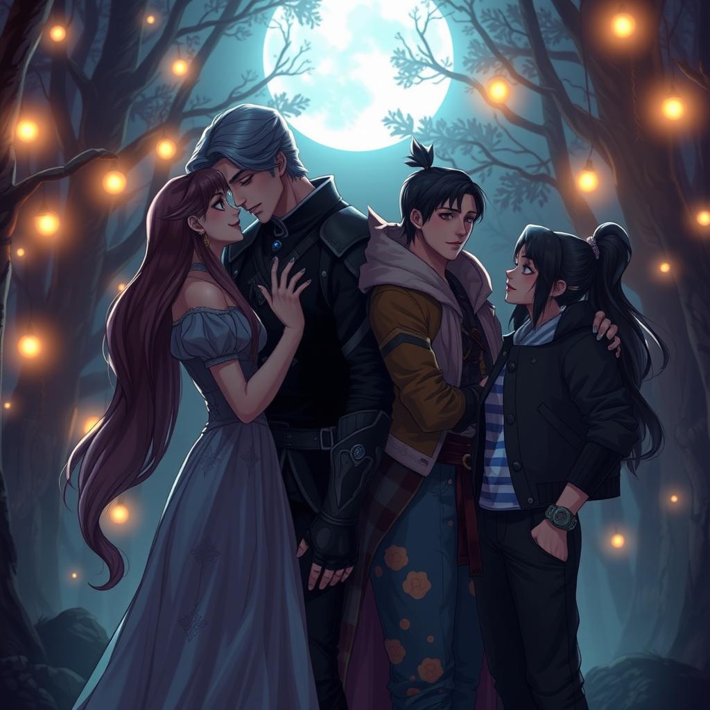 A romantic scene featuring two couples: Lisa and Vlad from Castlevania, and Kungi and Tuka from Tokyo