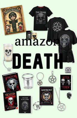 A visually engaging Amazon Wishlist display filled with items appealing to young people fascinated with themes of death