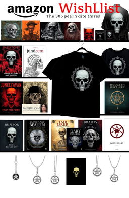 A visually engaging Amazon Wishlist display filled with items appealing to young people fascinated with themes of death