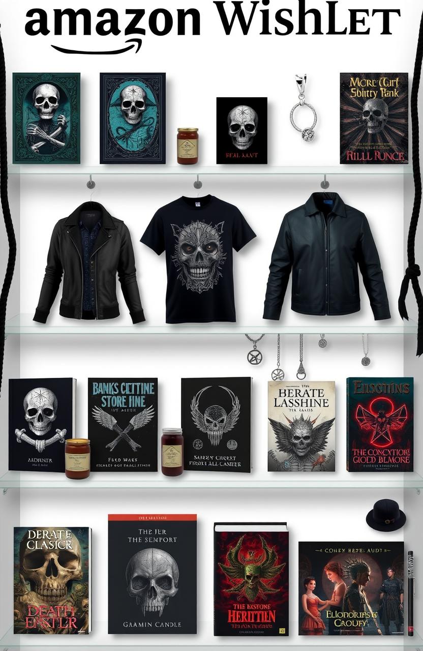 A visually engaging Amazon Wishlist display filled with items appealing to young people fascinated with themes of death