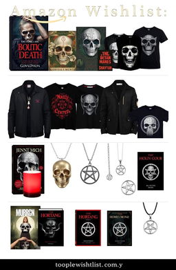 A visually engaging Amazon Wishlist display filled with items appealing to young people fascinated with themes of death