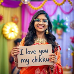 A cute and beautiful Indian office girl named Minakshi, aged 25, dressed in a gorgeous and stylish outfit suitable for an Indian festival