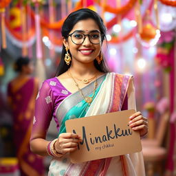 A cute and beautiful Indian office girl named Minakshi, aged 25, with fair skin, dressed in a gorgeous and stylish outfit perfect for an Indian festival