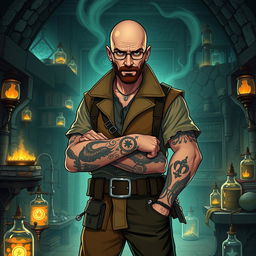 A striking illustration of a male alchemist with an impressive presence, inspired by the character Walter White from Breaking Bad