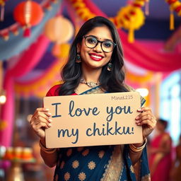 A cute and beautiful Indian office girl named Minakshi, aged 25, dressed in a gorgeous and elegant outfit for an Indian festival