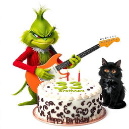 A grumpy Grinch character intensely playing an electric guitar, displaying a comical scowl