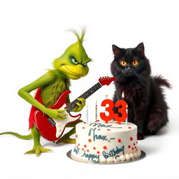 A grumpy Grinch character intensely playing an electric guitar, displaying a comical scowl
