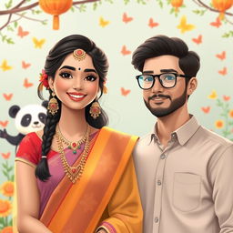 A cute and beautiful Indian office girl, aged 25, dressed in a gorgeous outfit for an Indian festival