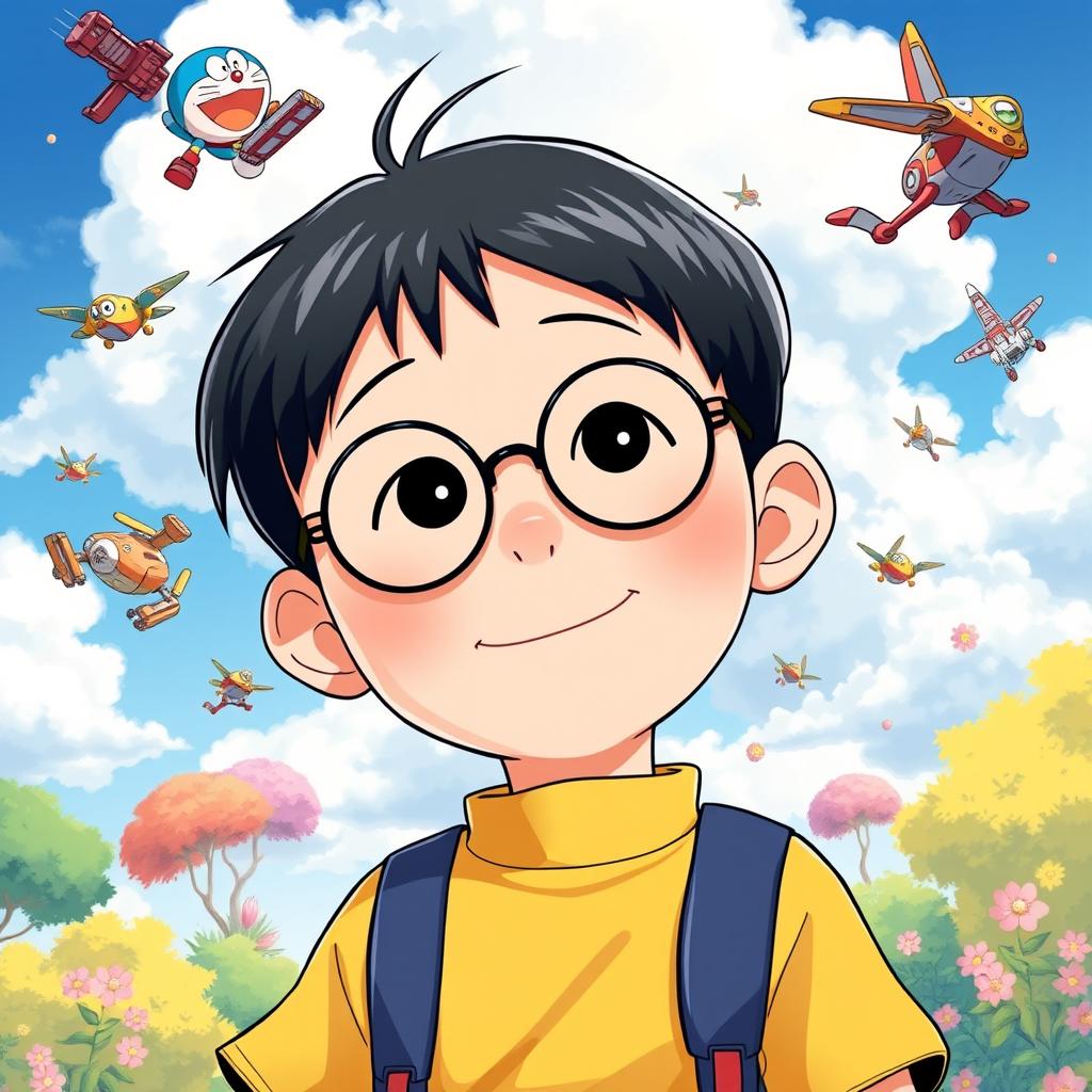 A portrait of Nobita, the beloved character from the famous Japanese anime and manga 'Doraemon'