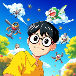 A portrait of Nobita, the beloved character from the famous Japanese anime and manga 'Doraemon'