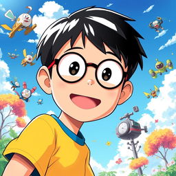 A portrait of Nobita, the beloved character from the famous Japanese anime and manga 'Doraemon'