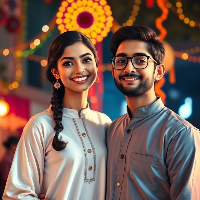 A cute and beautiful Indian office girl, aged 25, dressed in a gorgeous white kurta, celebrating Diwali night