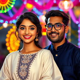 A cute and beautiful Indian office girl, aged 25, dressed in a gorgeous white kurta, celebrating Diwali night