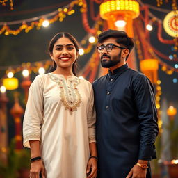 A cute and beautiful Indian office girl, aged 25, dressed in a stunning white kurta, celebrating Diwali night