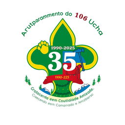 A logo design celebrating the 35th anniversary of the Agrupamento 1016 Ucha, featuring a circular shape or a fleur-de-lis
