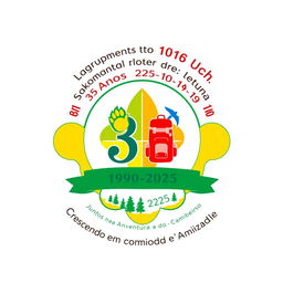 A logo design celebrating the 35th anniversary of the Agrupamento 1016 Ucha, featuring a circular shape or a fleur-de-lis