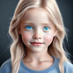 A high-quality digital art piece featuring a young girl with bright blue eyes and blond hair