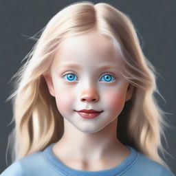 A high-quality digital art piece featuring a young girl with bright blue eyes and blond hair