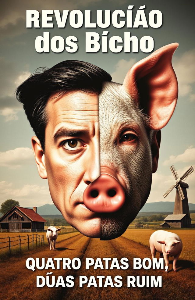 A striking image featuring a face split down the middle, one half depicting a human man and the other half depicting a pig, symbolizing the transformation of leaders into tyrants