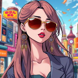 A stunning female character in a vibrant manhwa style, featuring beautiful delicate earrings with intricate designs that catch the light