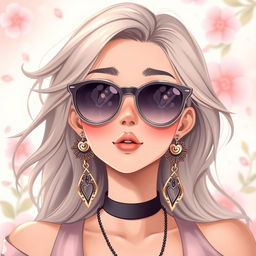 A beautifully crafted female character in a Pinterest aesthetic style, showcasing delicate earrings with intricate designs that are eye-catching