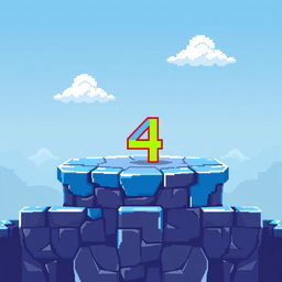A pixel art platform designed for a video game, featuring a prominent number 4 on its surface