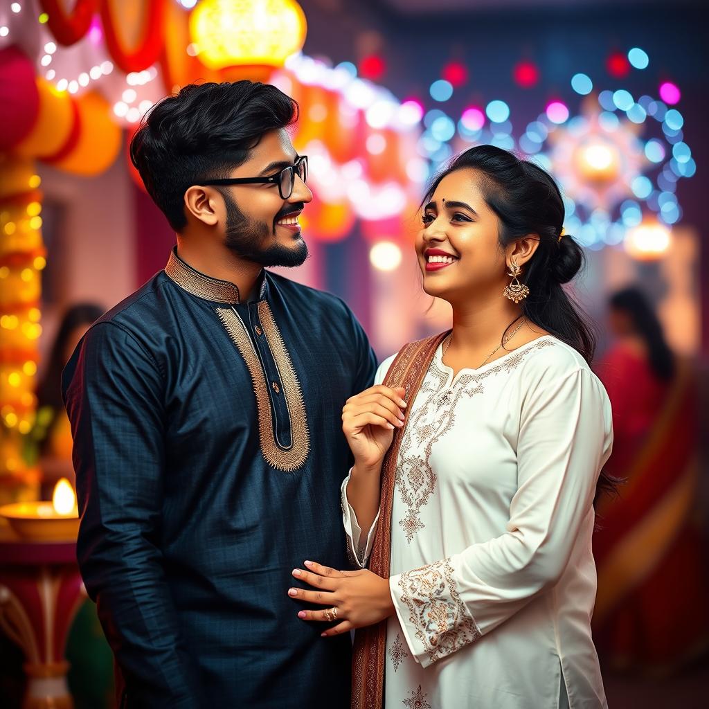 A cute and beautiful Indian office girl, aged 25, wearing a gorgeous white kurta, celebrating Diwali night