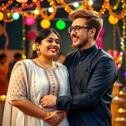 A cute and beautiful Indian office girl, aged 25, wearing a gorgeous white kurta, celebrating Diwali night