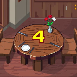 A pixel art platform designed as a restaurant table, featuring a large number 4 prominently displayed on its surface