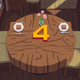 A pixel art platform designed as a restaurant table, featuring a large number 4 prominently displayed on its surface