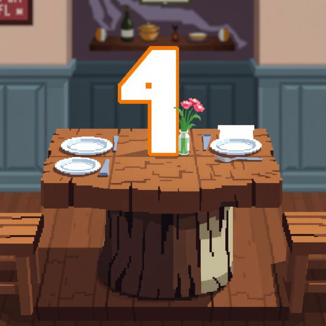 A pixel art platform designed as a restaurant table, featuring a large number 4 prominently displayed on its surface