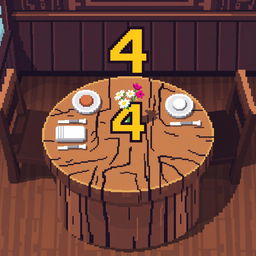 A pixel art platform designed as a restaurant table, featuring a large number 4 prominently displayed on its surface