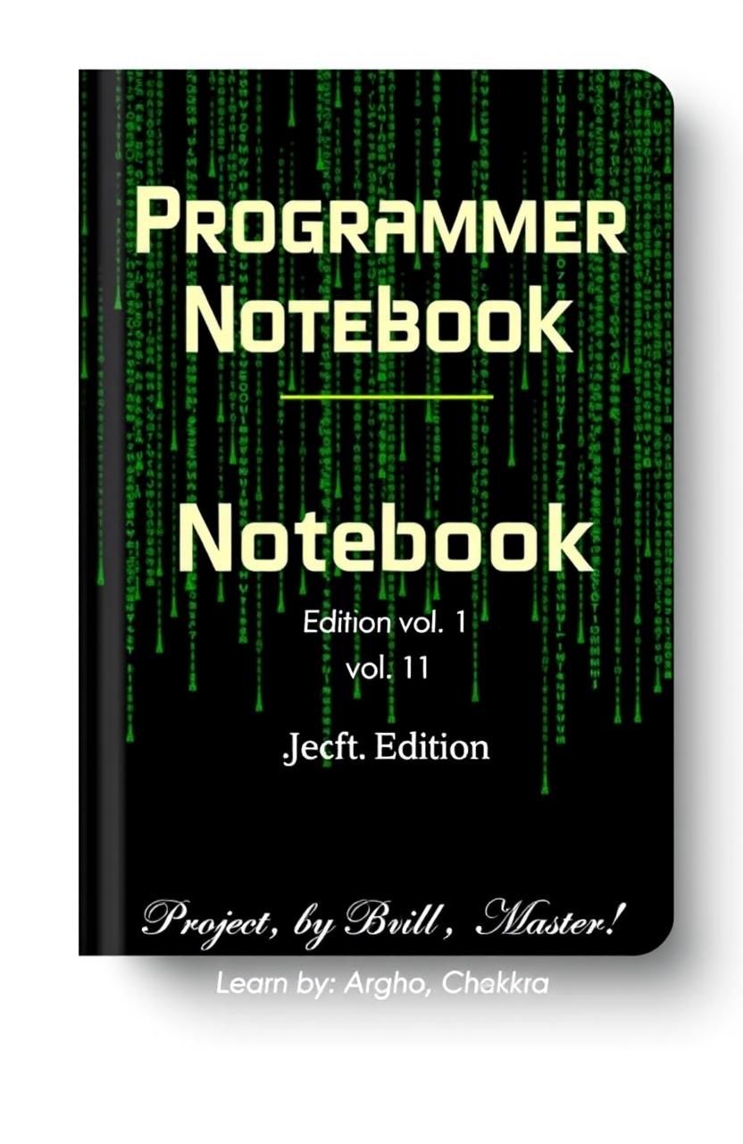 A book cover design for a notebook dedicated to programming languages, featuring a Matrix-inspired aesthetic with green digital code cascading down the cover