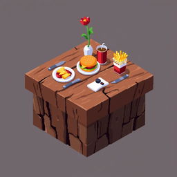 A pixel art platform designed as a restaurant table, portrayed without any background