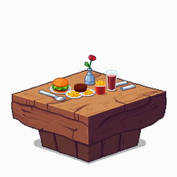 A pixel art platform designed as a restaurant table, portrayed without any background