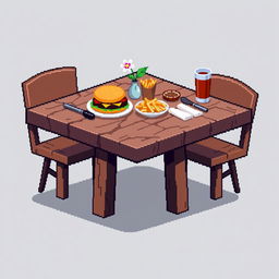 A pixel art platform designed as a restaurant table, portrayed without any background