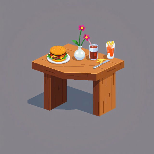 A pixel art platform designed as a restaurant table, depicted without any background for a clean and focused look