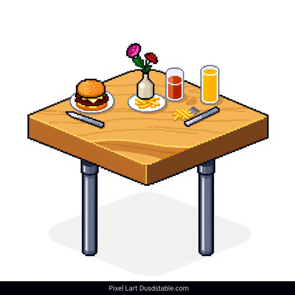 A pixel art platform designed as a restaurant table, depicted without any background for a clean and focused look