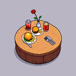 A pixel art platform designed as a restaurant table, depicted without any background for a clean and focused look