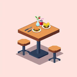 A pixel art platform designed as a restaurant table, depicted without any background for a clean and focused look