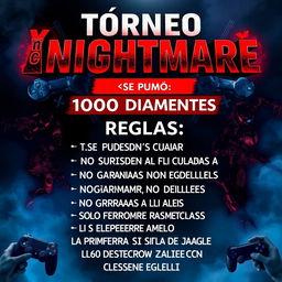 A vibrant and eye-catching tournament poster for 'ɴᴍ᭄nightmare'